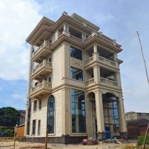 茂名 黄金麻花岗岩石材别墅外墙干挂搭配（雕花栏杆花瓶柱门楼罗马柱）