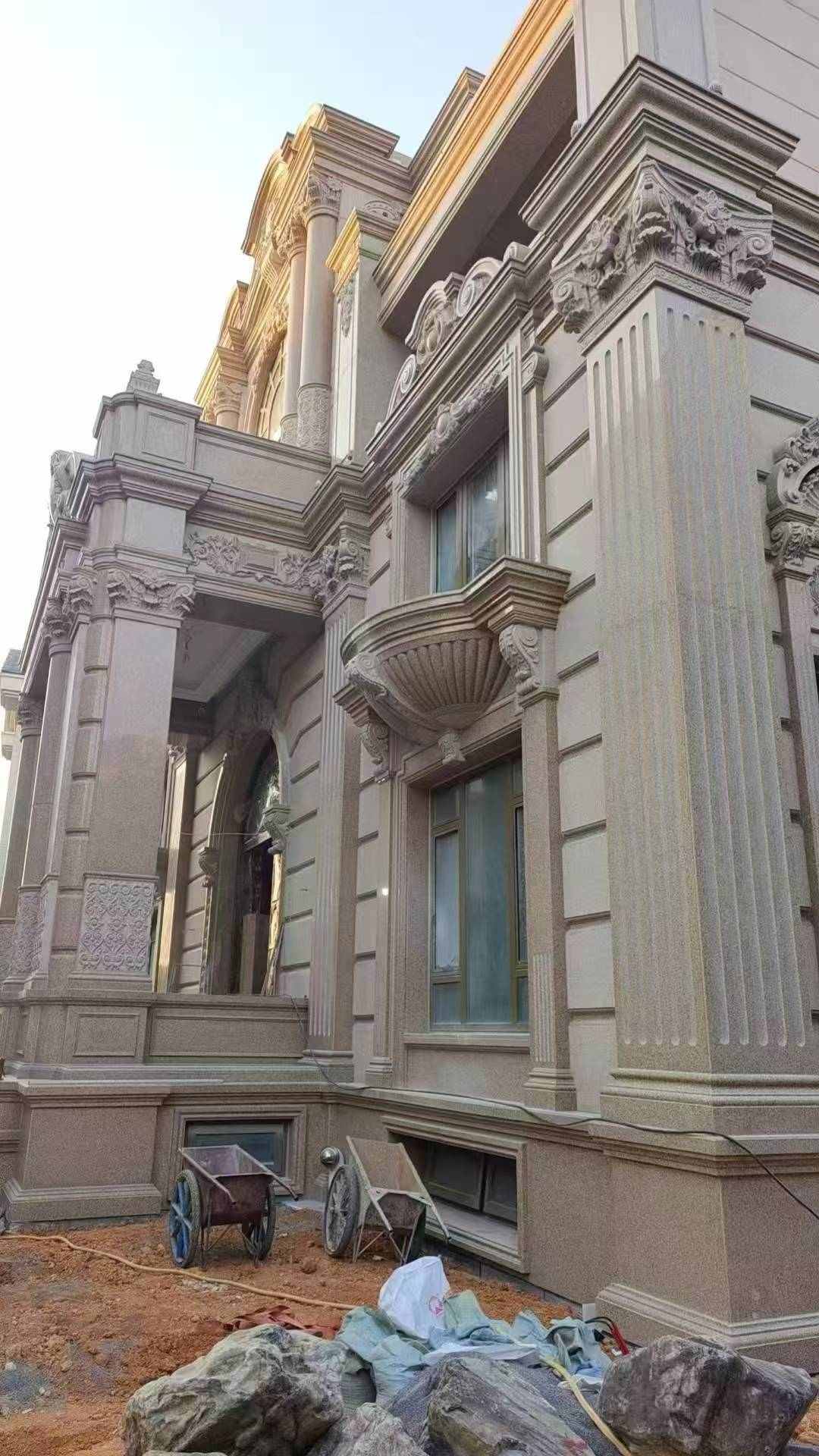 茂名 黄金麻花岗岩光面别墅外墙干挂施工完成