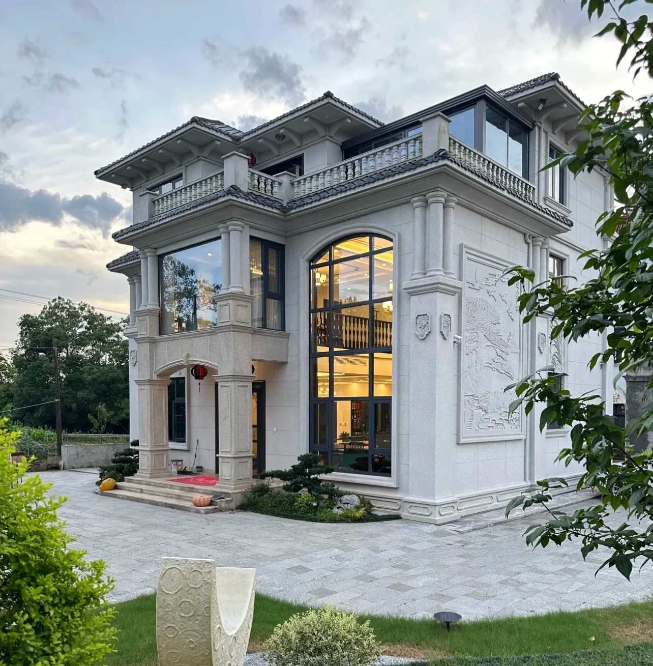 茂名 白麻花岗岩私人别墅干挂石材豪华定制