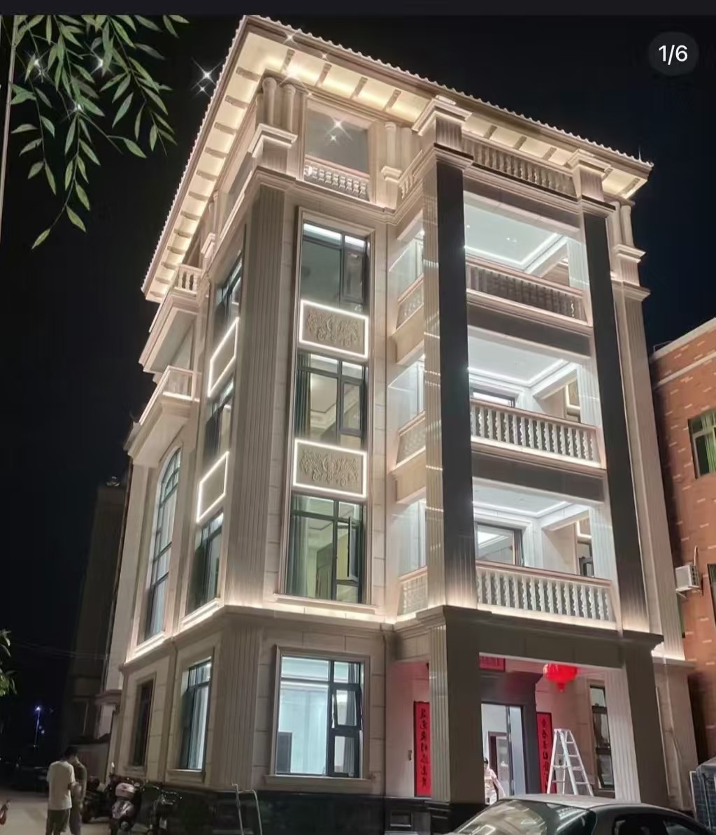 茂名 芝麻白花岗岩别墅外墙夜间效果