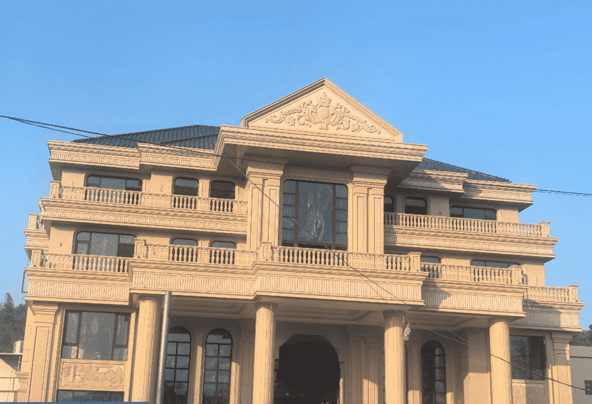 茂名黄金麻别墅外墙干挂石材效果示例